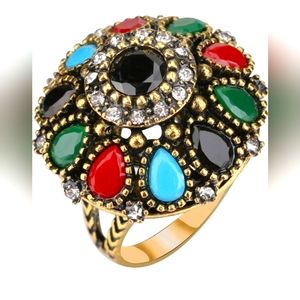 Bohemian Exaggerated Gemstone, Ring Ladies Party Statement Rings Vintage